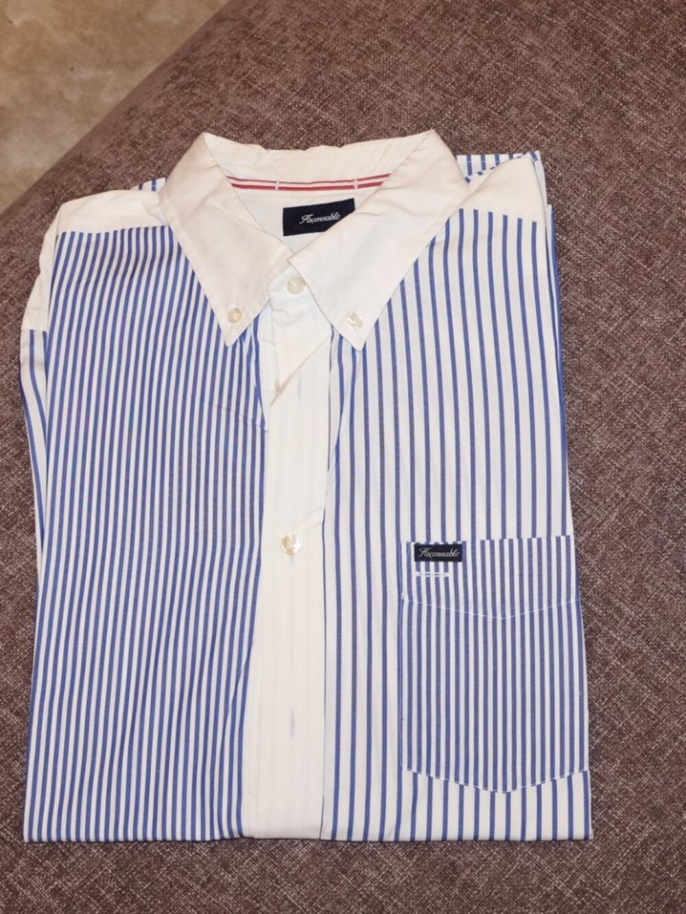 Façonnable Patchwork Stripe Button Down Shirt Blue L